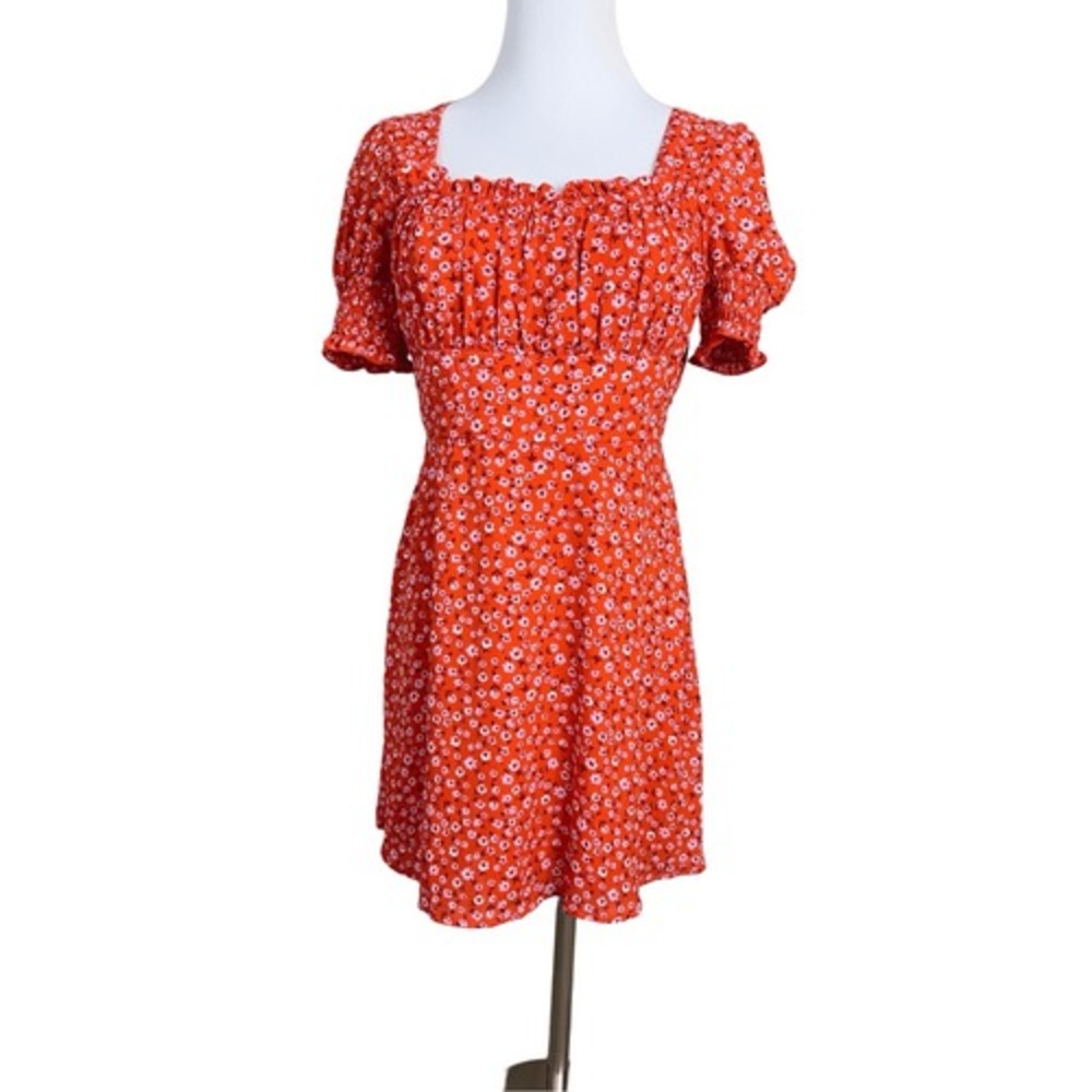 Trixxi Clothing Company‎ Orange Smocked Floral Square Neck Empire Dress MEDIUM
